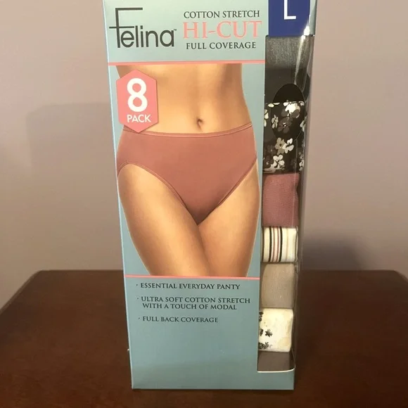 NEW LARGE Felina Women's Cotton Stretch Hi-Cut Panties - 8 Pack - Picture 1 of 2